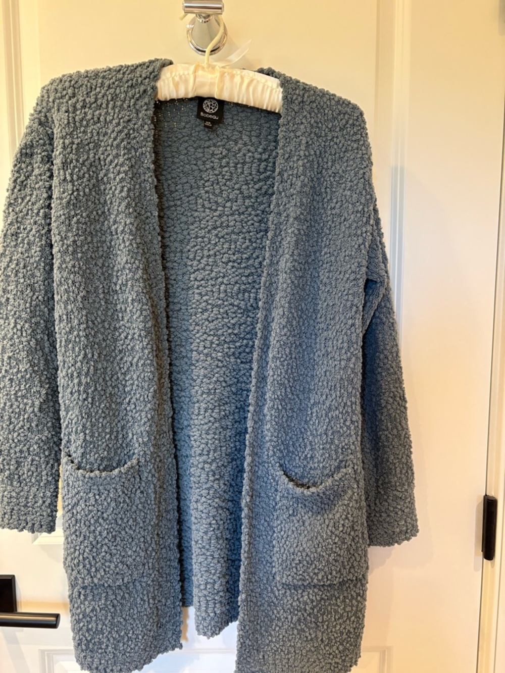 Bobeau Plush Open-Front Cardigan in Dusty Blue Gray